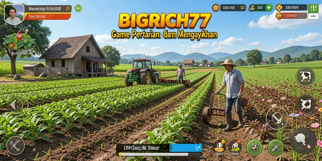 Screenshot gameplay BIGRICH77 menampilkan aktivitas bertani yang seru.