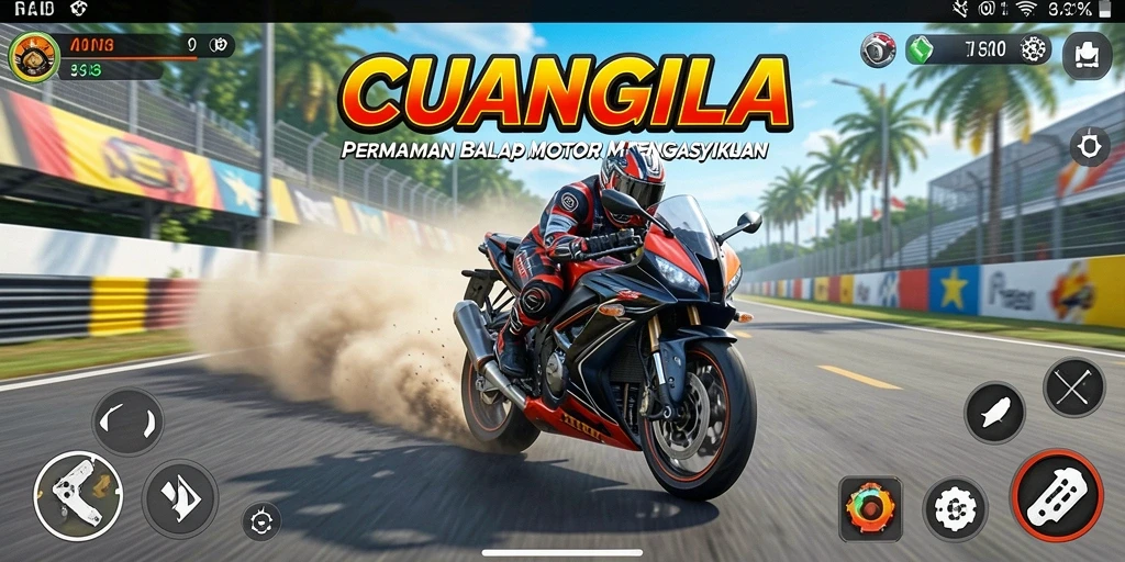 Tampilan gameplay CUANGILA yang mendebarkan dalam balapan motor.