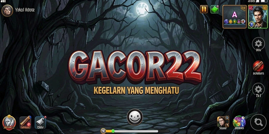 Tampilan gameplay GACOR22 yang mencekam dengan efek suara menyeramkan.