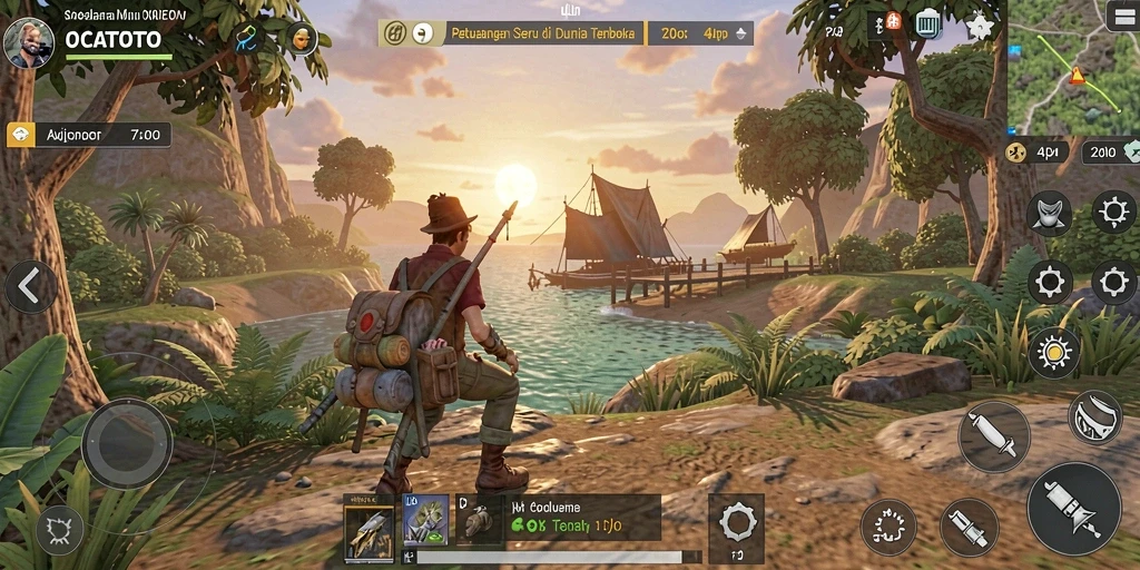 Screenshot dari gameplay <strong>OCATOTO</strong> yang menunjukkan dunia terbuka yang luas.