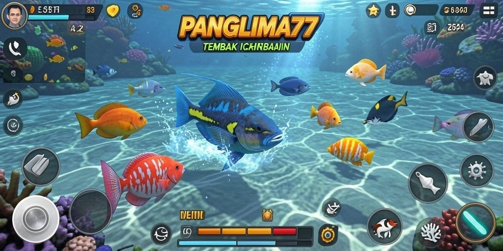 Tampilan screenshot PANGLIMA77 dengan aksi menembak ikan yang seru.
