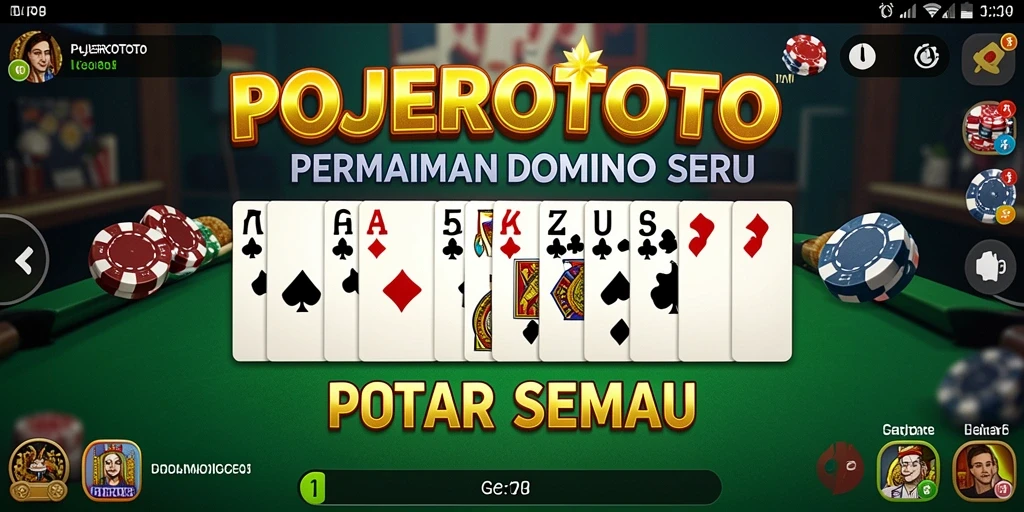 Screenshot utama POJEROTOTO menampilkan pemain yang sedang berkompetisi dalam permainan Domino.
