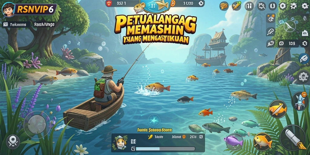 Tampilan gameplay RSNVIP6 yang menampilkan aksi memancing yang seru.