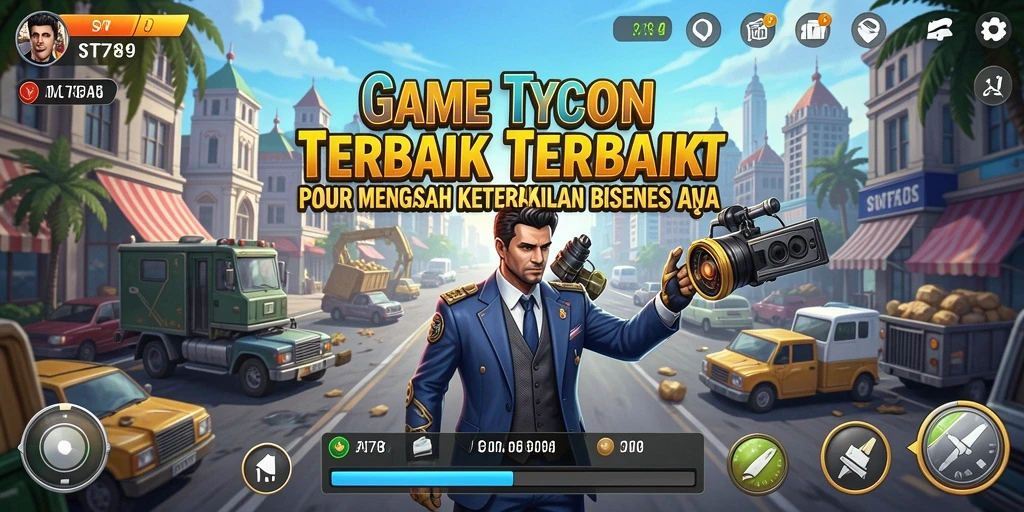 Screenshot utama ST789 menunjukkan gameplay menarik saat membangun kerajaan bisnis.