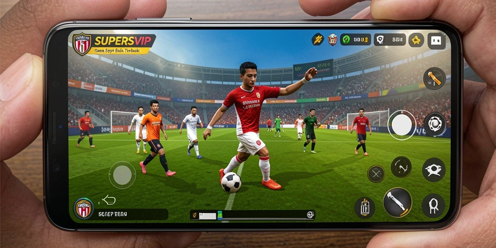Tampilan seru gameplay SUPERSVIP yang penuh aksi sepak bola.
